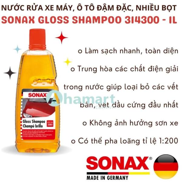 Nước rửa xe ô tô, xe máy đậm đặc, nhiều bọt Sonax Gloss Shampoo 314300 1L